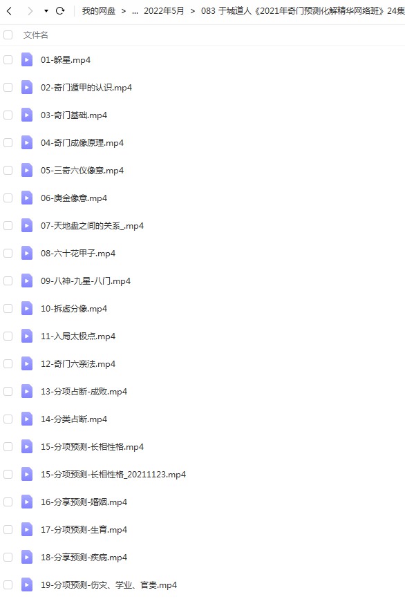 于城道人《2021年奇门预测化解精华网络班》课程视频24集 百度云-优选易学